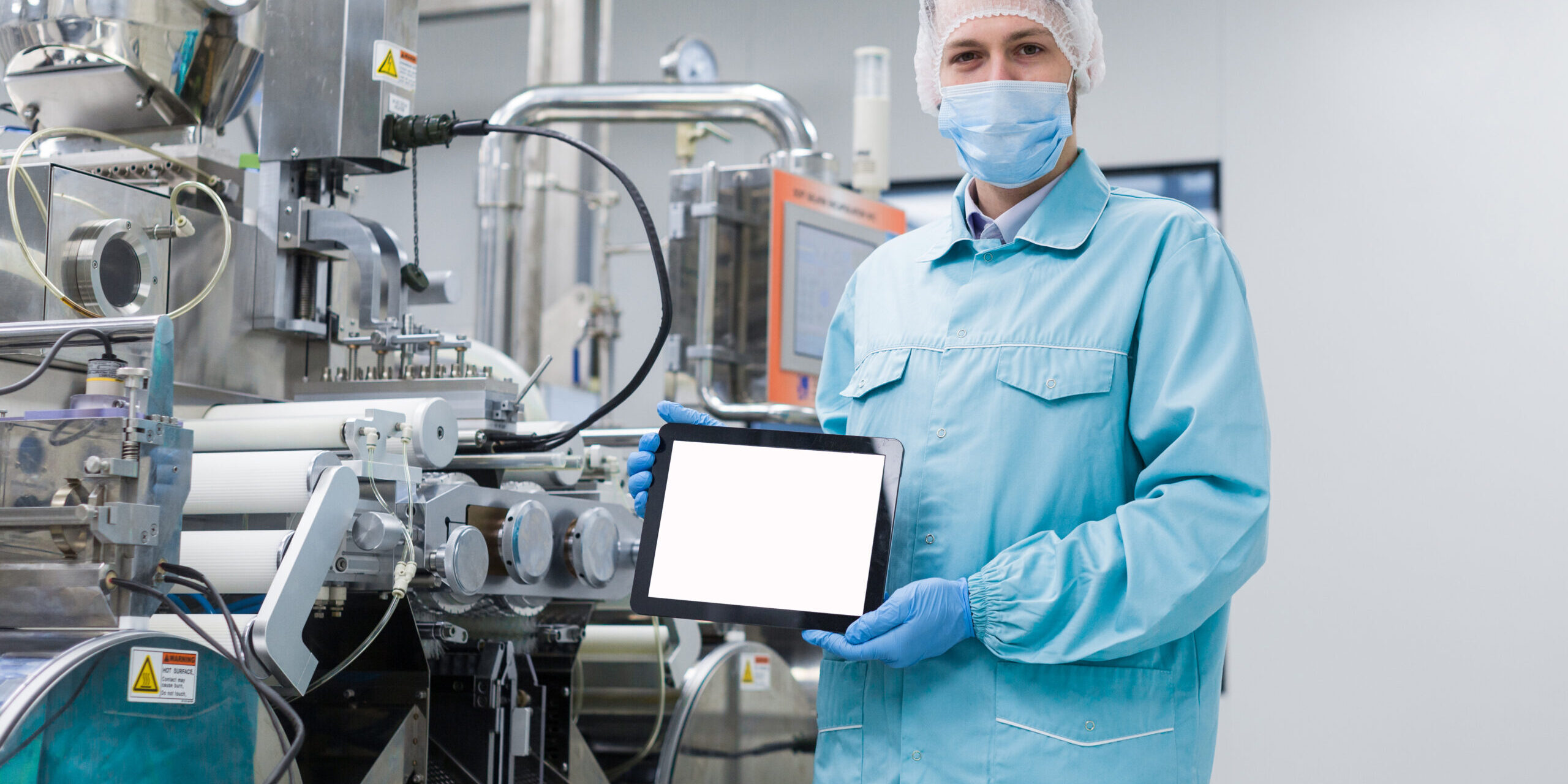 scientist configure stand with empty tablet