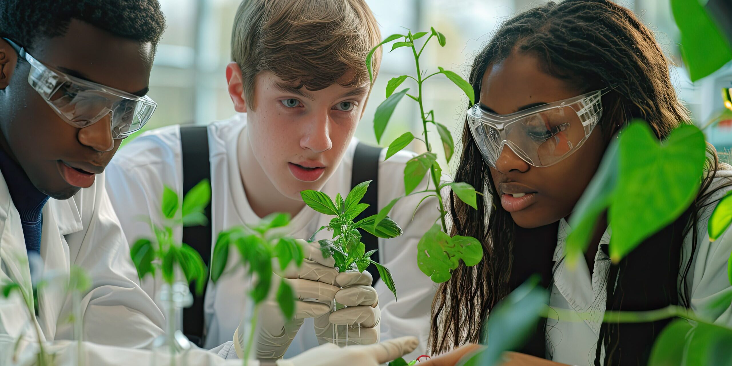 students-analyzing-plant-experiment-lab